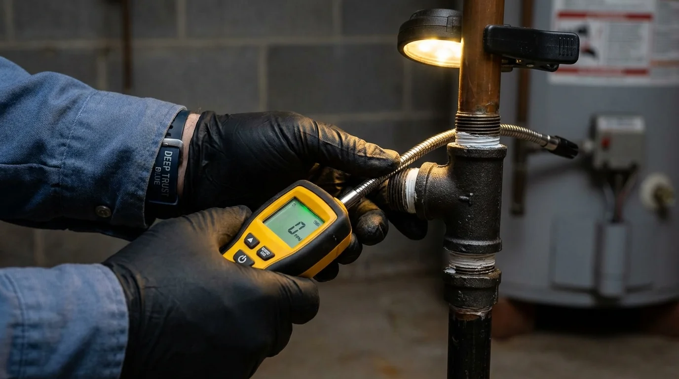 Gas leak detection with electronic sniffer by Johns Plumbing LLC in Prosser